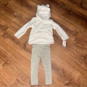 NWT Carter's 2T Toddler Girl White Bear Sherpa Hoodie & Gray Gold Heart Leggings